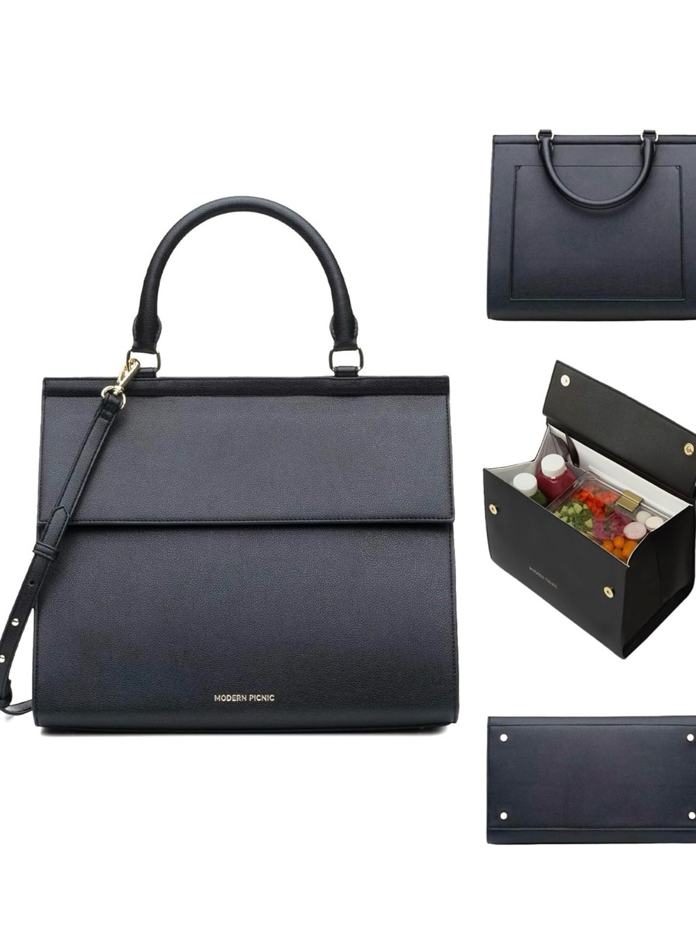 Brand New Modern Picnic Black Structured Tote with Top Handle